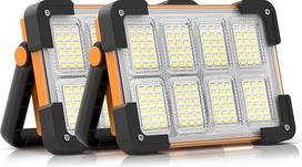 DANCINGBOAR 30W LED Baustrahler Akku Solar Arbeitsleuchte Tragbare, 4 Modi LED Strahler Akku USB Wiederaufladbare 5400 mAh PowerBank für Camping, Werkstatt, Outdoor, Garage, Keller, Notfall(2 Stück)