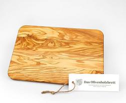 DAS OLIVENHOLZBRETT Pjaustymo lentelė iš alyvuogių medžio, suklijuota išilgai / Universalus pjaustymo lentelė iš alyvuogių medžio / 35 cm x 25 cm x 1,4 cm | Universalus pjaustymo lentelė iš alyvuogių medžio su suapvalintais kampais – tikras virtuvės unive