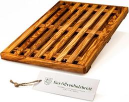 DAS OLIVENHOLZBRETT® duonos pjaustymo lentelė su surinkimo indeliu, 35 cm x 25 cm | Su trupinių surinkimo dėklu / duonos pjaustymo lentelė iš alyvuogių medžio / lengvai valoma