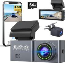 Dashcam Car Front Rear 4 K/1080p WiFi Dash Cam su 130° plačiu kampu, dviguba automobilio kamera su 24 valandų parkavimo stebėjimu, Dashcam Car Wireless su super naktiniu matymu, WDR, G jutikliu