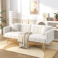 Daugiafunkcinė 2 vietų sofa-lova - reguliuojamas atlošas ir porankiai - moderni svečių lova su veliūro užvalkalu - idealiai tinka mažoms erdvėms (senovinė balta)
