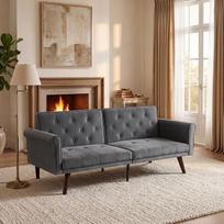 Daugiafunkcinė sulankstoma sofa su reguliuojamu atlošu ir porankiais, sofa-lova, sulankstoma sofa, „2-in-1“ sofa-lova, sofa, skirta svetainei ir miegamajam, aksominė, smėlio spalvos-B, 172 x 96 x 70 cm
