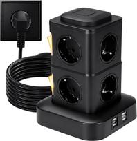 Daugialypė rozetė su jungikliu, 8 lizdų elektros paskirstytuvas, elektros paskirstytuvas su 4 USB lizdais, apsauga nuo įtampos šuolių, 3 metrų ilgio prailginimo laidas, rozetės stovas namams ir biurui | Elektros paskirstytuvas su 3 metrų ilgio prailginimo