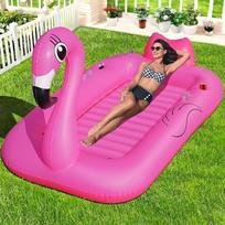 DeeprBling Flamingo baseino oro čiužinys, didelis oro čiužinys vandeniui su gėrimų laikikliu, telefono laikikliu ir rankenomis, pripučiamas saulės baseinas, Flamingo baseino čiužinys, suaugusiųjų su storinimu, skirtas deginimuisi