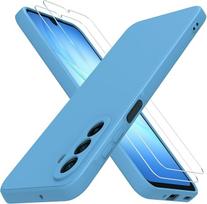 Dėklas "Samsung Galaxy A17 4G / 5G" mobiliojo telefono dėklas su 2 apsauginėmis plėvelėmis, TPU silikoninis skystas silikoninis plonas minkštas smūgiams atsparus dėklas Apsauginis dėklas "Samsung Galaxy A17 4G / 5G" - mėlynas