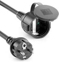 deleyCON 7,5 m lauko ilginimo kabelis Maitinimo kabelis IP44 (H07RN-F 3G1,5 mm²) Maitinimo ilginimo kabelis, atsparus oro sąlygoms, skirtas naudoti lauke - apsauginis kištukas su kištukiniu lizdu - juodas