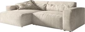 DELIFE „Sirpio“ kampinė sofa, „Cord“ serija, smėlio spalvos, 230 x 155 cm, su reguliuojamu šezlongu