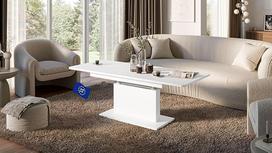 designnimpex DC-1 Išskleidžiamas kavos staliukas Reguliuojamas aukštis 126/168 cm, baltas matinis Modernus universalus svetainės stalas Valgomojo stalas Šoninis stalas Sofos stalas Taupantis vietą Aukštos kokybės svetainės kavos staliukas