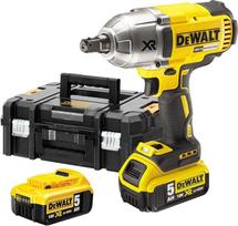 DEWALT DCF899P2 18 V 5,0 Ah akumuliatorinis smūginis veržliaraktis (maks. sukimo momentas 950 Nm, 1/2 colio išorinis kvadratinis tvirtinimas, integruota LED lemputė, komplekte yra 2 akumuliatoriai, greitojo įkrovimo įrenginys ir TSTAK Box-II dėklas)