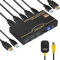 DGODRT 8K 60 Hz HDMI 2.1 KVM jungiklis 4K 120 Hz, 2 prievadų KVM jungiklis su USB 3.0, skirtas 2 kompiuteriams, kurie bendrai naudoja klaviatūrą, pelę ir HD monitorių, su 2 USB 3.0 kabeliais ir 2 HDMI 8K kabeliais