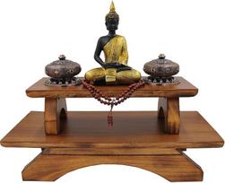 DharmaObjects Rankomis drožinėtas medžio masyvo meditacinis stalas šventovės altoriui su keliais lygiais (9" aukščio)