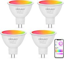 DiCUNO 5W GU5.3 išmanioji lemputė, MR16 RGB CCT Alexa lemputė "Wi-Fi", reguliuojamas apšvietimas nuo šiltos iki šaltos baltos spalvos, įvairiaspalvė, pakeičia 40W halogeninę lemputę, 2700K-6500K, suderinama su "Alexa/Echo", "Google Home", 320LM, 12 V, kom