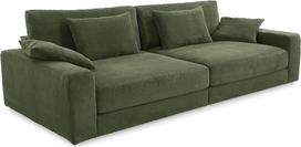 Didelė sofa su „Bonell“ spyruoklių užpildymu, plotis 290 / gylis 135 / aukštis 90 cm, poilsio sofa su atlošo pagalvėlėmis ir dekoratyvinėmis pagalvėlėmis, minkšta ir tvirta madinga apmušalų danga iš žalios spalvos velveto / 15250 | P290/G135/A90 cm, ekstr