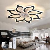 Didelis lubų šviestuvas su ventiliatoriumi LED miegamasis suderinamas su Alexa Dimmable lubų ventiliatorius su šviesa Atvirkštinis tylus šviestuvas su ventiliatoriumi Gėlė Smart 6 pavaros gyvenamajam kambariui Salonas Juoda