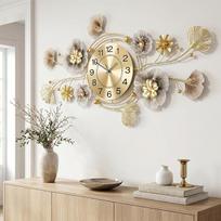 Didelis metalinis sieninis laikrodis, 3D ginkgo dizainas, kavos spalvos, 83 x 43 cm | Tyli veikla be erzinančio tiksėjimo, galima pakabinti vertikaliai ir horizontaliai, su tvirtinimo priedais