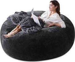 Didelis pupelių maišas "Fatboy Bean Bag" kėdė su atminties putomis ir medvilnine virvele - be kaulų žaidimų, skaitymo ir grindų sėdynė suaugusiesiems svetainėje, miegamajame (tamsiai pilka, 120 x 120 x 60 cm)