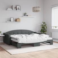Dienos lova tamsiai pilka su čiužiniais, išskleidžiama sofa lova, 3 vietų sofa, ištraukiama lova, svečių lova, miegamojo sofa, svetainė, 90 x 200 cm