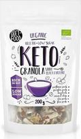 DIET-FOOD Ekologiška keto granola su juodųjų serbentų riebalais. Glitimo neturinti granola. Pusryčių dribsniai. Mažai angliavandenių. Be GMO. Užkandis. Be pridėto cukraus. 200 g. 1 vnt. pakuotė
