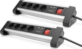 DIGITUS DA-70614 - Maitinimo juosta su USB - 2 vnt. - 2 x USB prievadai (USB-A) - 4 x įžeminimo kontaktinis lizdas - su jungikliu - USB įkroviklis - skirtas montuoti ant stalo ir sienos
