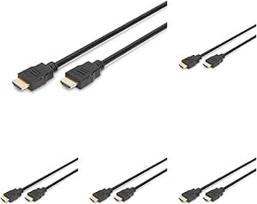 DIGITUS HDMI kabelis - HDMI 2.0-1 m - UHD 4k 60 Hz - paauksuoti kontaktai - tinka televizoriui, projektoriui, monitoriui - juodas (5 vnt.)