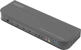 DIGITUS KVM komutatorius su „DisplayPort“ – 4 prievadai, vienas ekranas – 4 kompiuteriai, 1 monitorius – 1 pelė, klaviatūra ir garso išvestis 4 kompiuteriams – UHD 4K@60Hz (4096 x 2160p) – perjungimas sparčiaisiais klavišais – 2 USB 3.0 jungčių blokai – j