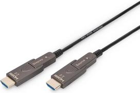 DIGITUS šviesolaidinis HDMI kabelis - 10 m - UHD 4k 60Hz 1080p 120Hz - HDMI 2.0 - nuimamos jungtys - 18Gb/s - ARC, HDR, HDCP 2.2, CEC - AOC hibridinis kabelis - paauksuoti kontaktai - juodas