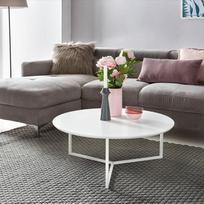Dizainerio kavos staliukas MDF baltai dažytas matinis metalinis rėmas Skersmuo 80 cm Kavos staliukas Sofos staliukas Modernus kavos staliukas Lounge staliukas