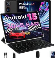 DMOAO 10 colių planšetinis kompiuteris "Android 15" su klaviatūra, "Gemini AI", 30GB RAM + 64GB ROM (2 TB išplėtimas), 5G WiFi, "Widevine L1", aštuonių branduolių, GPS, "Face ID", FHD IPS, 6000 mAh, USB, juodas