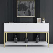 Dmora - "Altair" komoda, svetainės bufetas, svetainės bufetas, moderni virtuvės spintelė, 150 x 30 x 80 cm, baltos ir auksinės spalvos