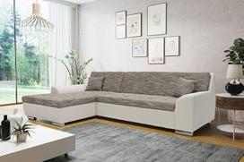 DOMO. kolekcija „Treviso“ kampinė sofa, L formos sofa-lova iš dirbtinės odos ir austos medžiagos, sofa, sofa su miego funkcija, kampinė sofa, minkšta kampinė sofa, 267 x 178 x 83 cm (plotis x gylis x aukštis), pilka/balta