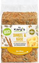 Dr. Karg ekologiški speltos ir sūrio traškūs duonos traškučiai, vegetariški, su Emmentalio sūriu ir saulėgrąžų sėklomis, turintys daug ląstelienos, pagaminti iš neskaldytų speltos grūdų, be priedų, 10 x 200 g