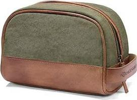 DRAKENSBERG Dopp Kit, skalbinių krepšys, tualeto reikmenų krepšys, drėgna pakuotė, buivolo oda, drobė, rankų darbo, žalia, ruda