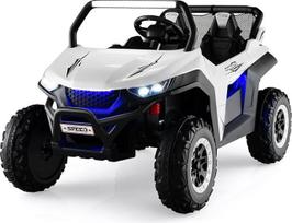 DREAMADE 12 V 2 vietų elektrinis automobilis vaikams, elektrinės transporto priemonės su 2,4 GHz nuotolinio valdymo pultu, muzika, žibintais ir USB, elektrinis automobilis vaikams nuo 3 metų, didžiausia apkrova 59 kg (baltas)