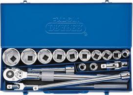 DRAPER MC17M/B 3/4" kvadratiniai varžtų raktų galvutės. Metrinis raktų galvučių rinkinys metaliniame dėkle (17 vnt.), mėlynas