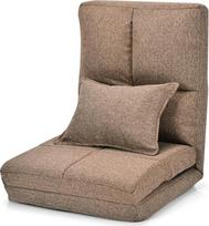 DREAMADE Grindų sofa, grindų kėdė su 5 lygių reguliuojamu atlošu, grindų kėdė su miego funkcija, sofa lova, tinginio sofa, sulankstoma sofa su juosmens pagalvėle (kava)