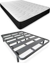 DUÉRMETE ONLINE Pilna lova su abipusiu Visco čiužiniu (žiema/vasara) + sustiprintas 40 x 30 mm skersmens lentjuostinis pagrindas su metalinėmis kojelėmis, legiruotas plienas, pilka, 135 x 190 cm