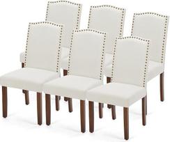 DUMOS Valgomojo kėdės, 6 kėdžių rinkinys, elegantiškos ir gražios modernios valgomojo kėdės, lininis audinys, paminkštintos virtuvės kėdės, įbrėžimams atsparios grindų valgomojo kėdės, tinkančios virtuvei, svetainei, miegamajam (smėlio spalvos)