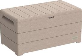 Duramax Cedargrain Durabox 416L plastikinė pagalvių dėžė, lauko sandėliavimo dėžė, denio dėžė ir sodo organizatorius, rakinama plastikinė pagalvių dėžė su dujų balionu ir šonu