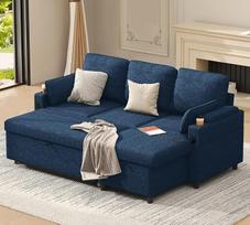 DURASPACE sofa lova, išskleidžiama sofa lova, "2-in-1" keičiama kampinė sofa su laikymo vieta, L formos kampinė sofa mažoms erdvėms, svetainei, butui (mėlyna)