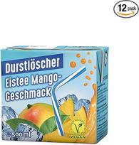 Durstlöscher Mango Ice Tea, gaivusis gėrimas su arbatos ekstraktu ir mango skoniu, išimti iš indėlių, veganiškas, negazuotas, vaisinis, idealiai tinka keliaujant ir namuose, 12 x 500 ml