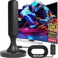 DVB-T2 antena su stiprintuvu patalpose ir lauke - galinga patalpų antena 4K HD televizoriaus priėmimui - TV antena su magnetiniu pagrindu ir 5 m koaksialiniu kabeliu - suderinama su visais DVB-T/DVB-T2 imtuvais