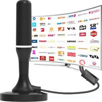 DVB-T2 antena, vidinė televizijos antena su stiprintuvu, magnetinis pagrindas, 3 m kabelis, 360° visapusiškas signalų priėmimas, nemokami skaitmeniniai 4K/1080p kanalai