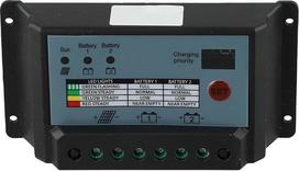 Dviejų akumuliatorių saulės energijos įkroviklis 10 A/20 A/30 A, skirtas PWM 12 V/24 V sistemai, su LCD ekranu, ABS korpusu ir apsauga nuo perkrovos, skirtas namams, kemperiams ir laivams (20 A)