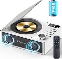 Dviejų garsiakalbių įkraunamas CD grotuvas Nešiojamasis "Bluetooth" CD grotuvas su FM radijo imtuvu Nuotolinio valdymo LCD ekranas Palaiko USB/TF kortelę/AUX/3,5 mm ausinių lizdą namams