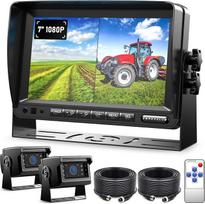 Dvigubas atbulinės eigos kamerų rinkinys, 7 colių 1080P HD dvigubo padalinto ekrano monitorius, IP69 vandeniui atsparios atbulinės eigos kameros, IR naktinis matymas, parkavimo pagalba, įrašymas kilpa, sunkvežimiai, priekabos, autobusai, furgonai ir žemės