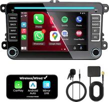 Dvigubo DIN dydžio „Bluetooth“ automobilių radijas su ekranu, skirtas „VW Passat“, „Tiguan“, „Scirocco“, „EOS“, „Beetle“ ir „Touran“ modeliams, belaidis „CarPlay“, „Android“ ir „MirrorLink“, 7 colių „Android 15“ automobilių radijas, 4 + 64GB, „WLAN“, „DA