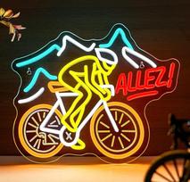 Dviračio neoninis ženklas ALLEZ LED ženklas Kelių dviratis LED užrašas Dimmable USB kalnų dviračių šviesos ženklas Sienų dviračių apdaila paauglių kambariui, mokymo kambariui, dirbtuvėms, dovana dviračių sporto mėgėjams