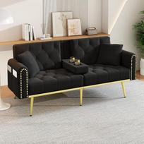 Dvivietė išskleidžiama sofa-lova su atlošimo funkcija, trimis reguliuojamais atlošimo kampais ir gėrimų laikikliu, tinkanti svetainei, miegamajam, namų kino salei ar svečių kambariui. Audinio apmušalas (juodos spalvos)