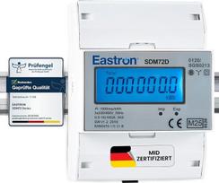 EASTRON SDM72D-MID elektros energijos suvartojimo matuoklis – 100 A trifazis matuoklis – trifazis elektros energijos matuoklis – 100 A, kWh, tinklo maitinimas, DIN bėgelis – ampermetras su apšviestu LCD ekranu – MID sertifikuotas/kalibruotas