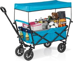 EASYmaxx rankinis vežimėlis sulankstomas, įskaitant mėlyną stogą | Iki 80 kg keliamoji galia | Modernus dizainas | Tvirtas nailoninis dangtis | 360° pasukami priekinių ratų šarnyrai | Su dangčiu